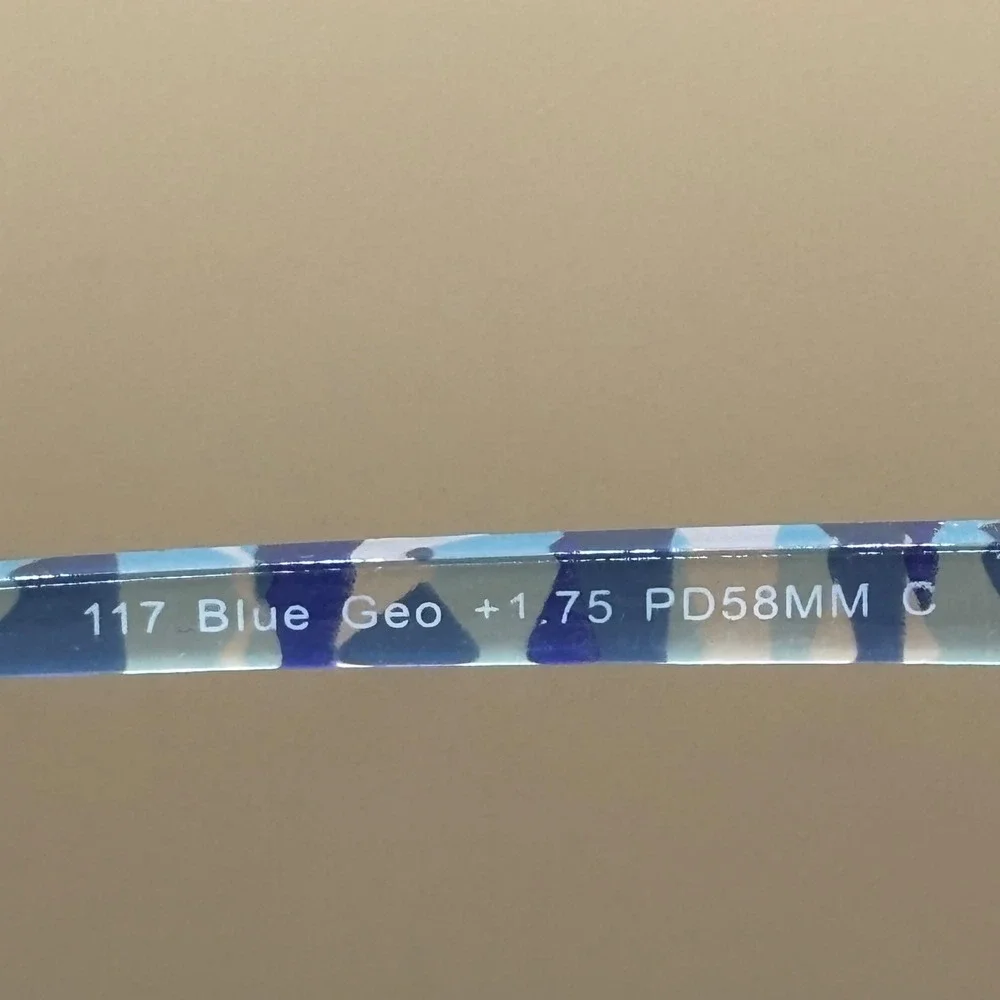 Blue Geo 117 Reading Glasses +1.75 Strength Smoke Grey Round Frames PD58MM